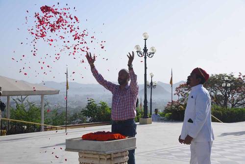 Maj. General Yogender Singh,General Officer Commanding,12 RAPID Paying Floral tribute to Maharana Pratap on Saturday, April 23rd ,2022
