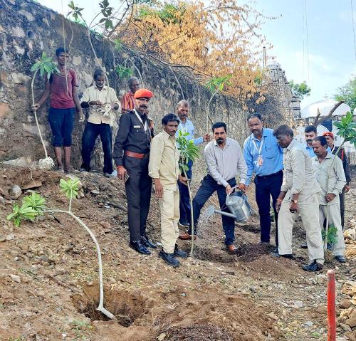 Honorable Secretary and other Staff Members doing Tree Plantation at Girdhar Gopal Mandir Complex