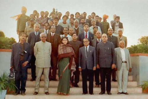 Smt. Menaka Gandhi Former Union Minister of India posing with other Officials at Main Smarak on Friday, January 11th, 1991