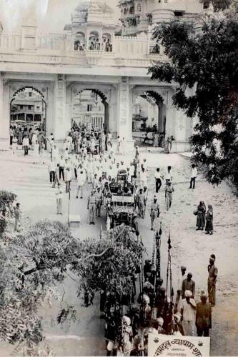 An Ancient Picture of Pratap Jayanti procession beginning from Tripolia Gate of The City Palace, Udaipur